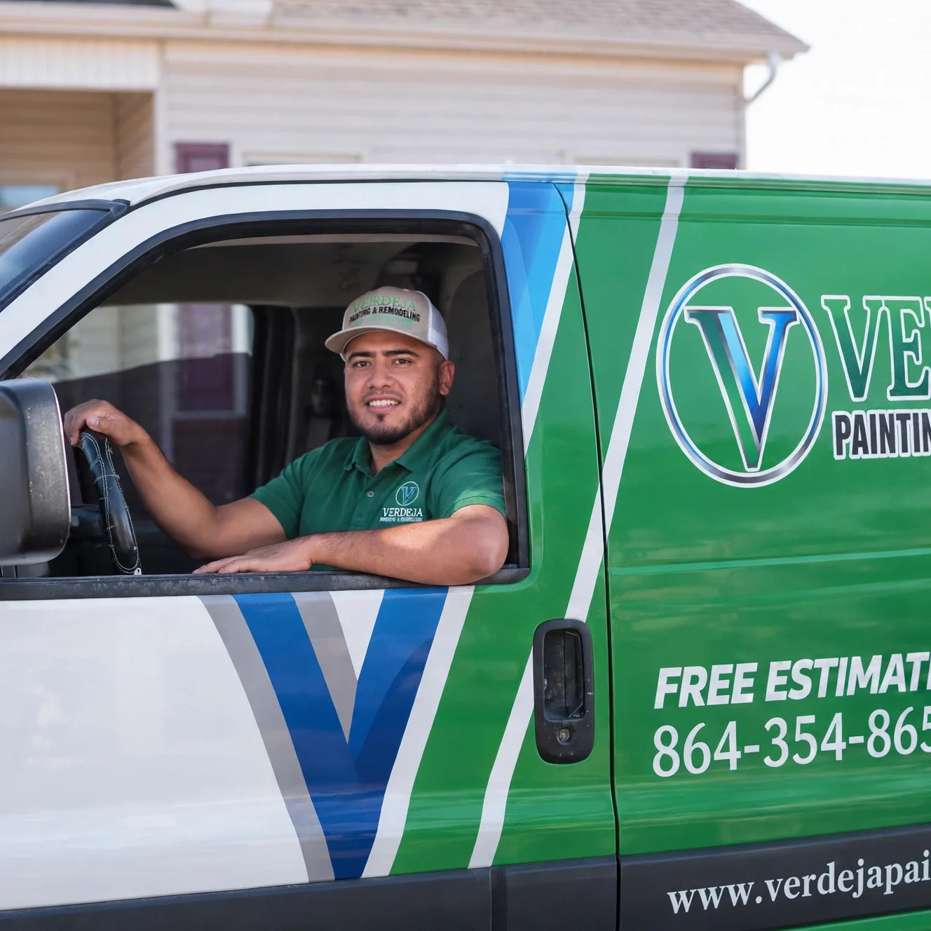 Verdeja Painting & Remodeling team member in company van